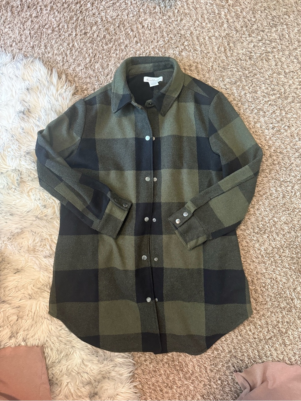 KEREN hart Olive Green and Black Plaid Coat